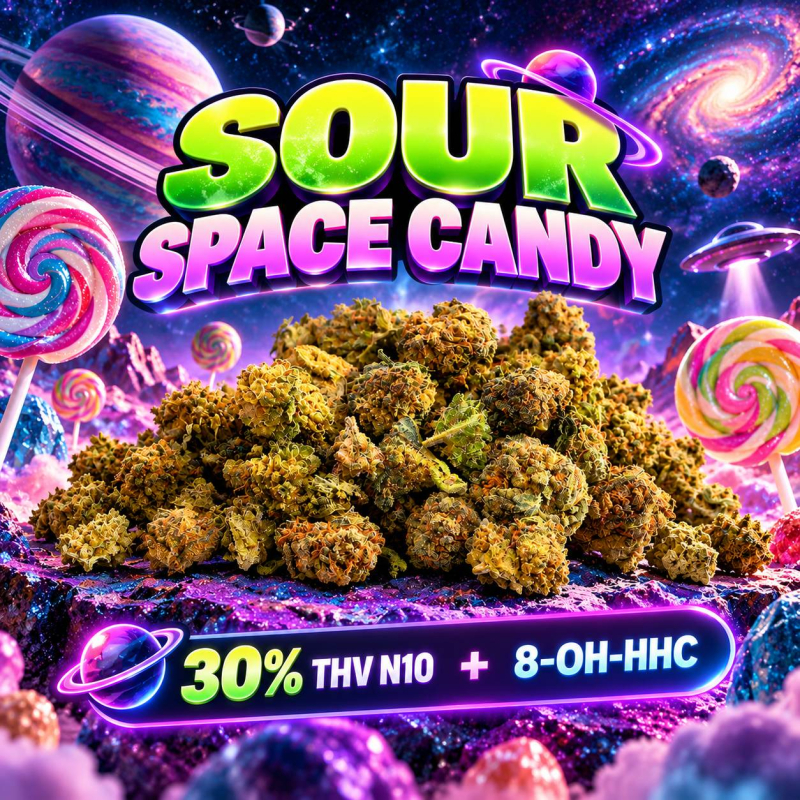 Fleur THV N10 effets relaxants Sour Space Candy - Small Buds THV N10 - Livraison THV N10 Sour Space Candy